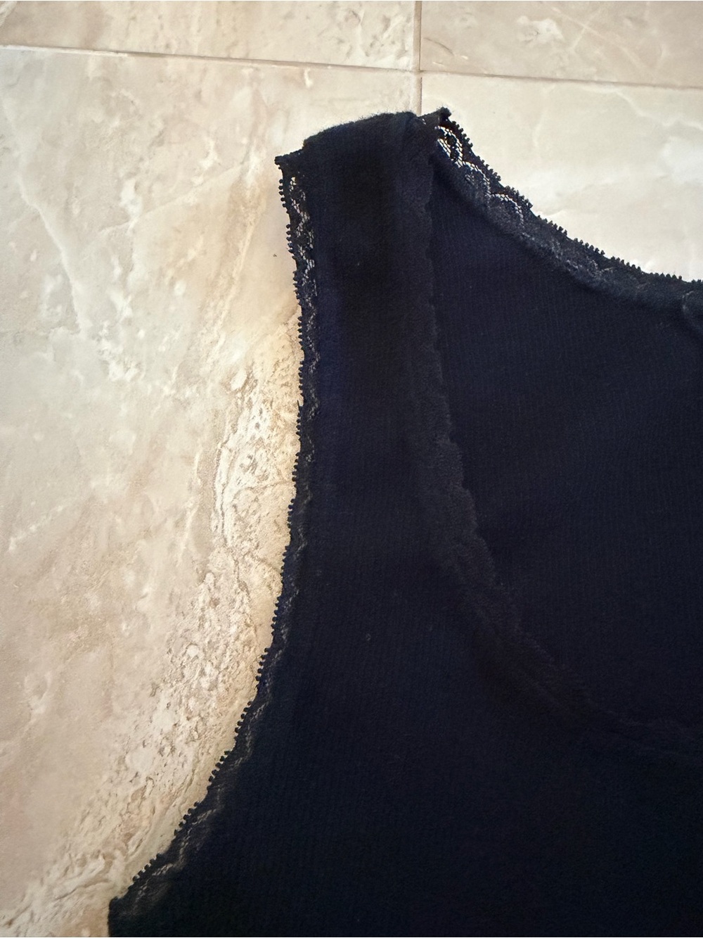 DONNI. Black Ribbed Lace-Trim Tank Top - Picture 3 of 4